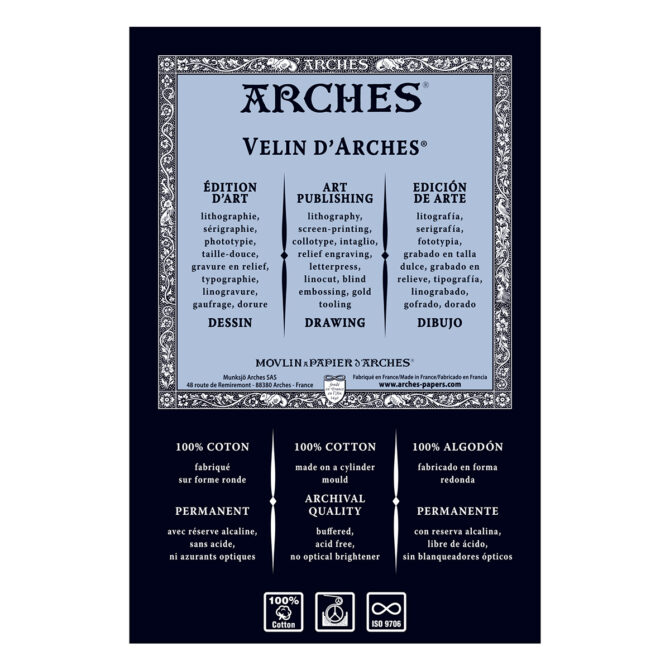 951205 ARCHES Velin BFK Rives 280G  - Bright White - 22x30 inches - Single Sheets