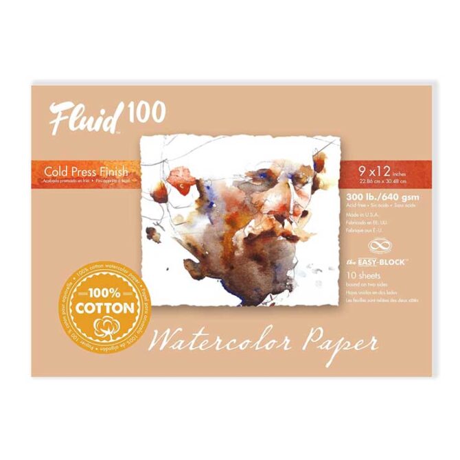 Fluid-100-Watercolor-Paper-821216-300LB-Cold-Press-12x16-Block-10-Sheets