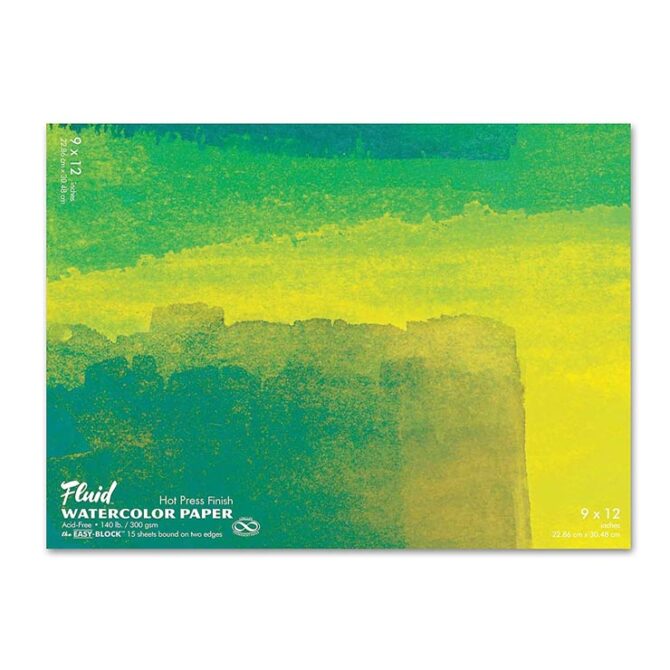 Fluid Watercolor Paper 850068 140LB Hot Press 9 x 12 Block, 15 Sheets