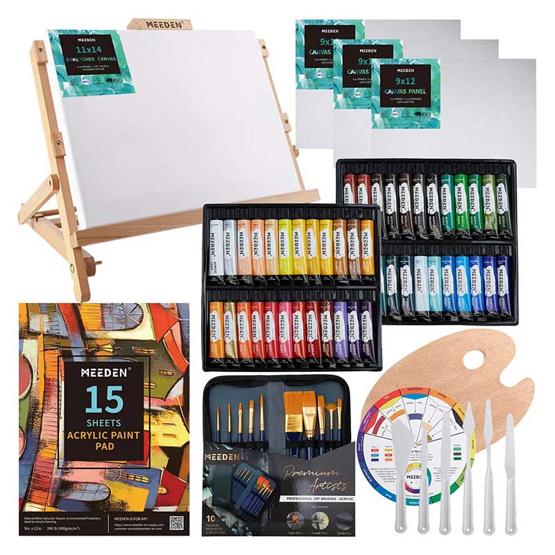 MEEDEN 200Pcs Kids Acrylic Painting Kit with Wood Table Easel, Kids Art Set  with Acrylic Paints, Paintbrushes, Canvas & More Painting Art Supplies for  Little Artist for Painting Party, Art Class 