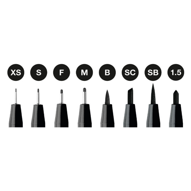Pitt Artist Pen black box of 8 (XS, S, F, M, B, SC, SB, 1.5)