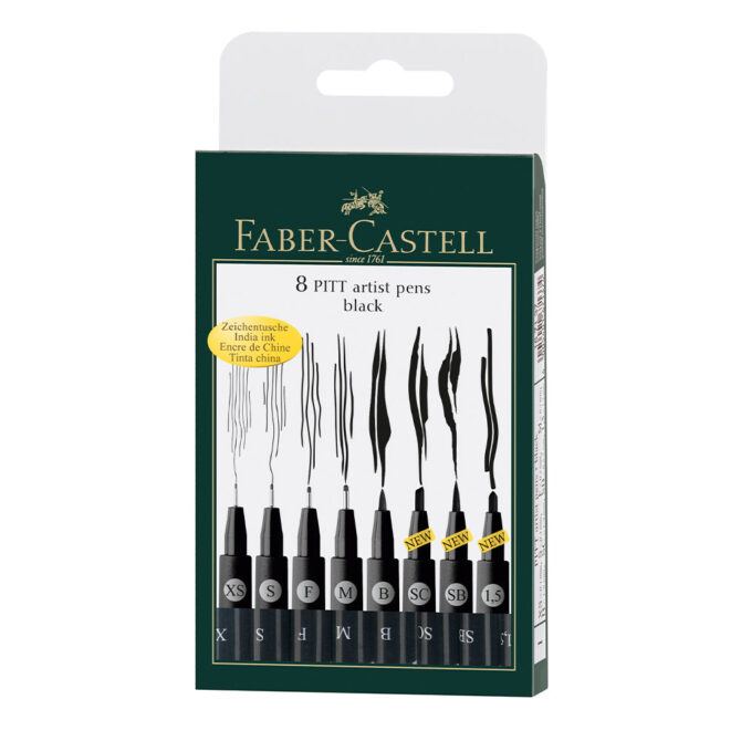 Pitt Artist Pen black box of 8 (XS, S, F, M, B, SC, SB, 1.5)