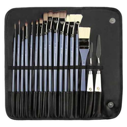 MEEDEN Paint Brush Set,15 Different Sizes Painting Brushes with 2 Palette Knife for Acrylic Oil Watercolor Gouache Painting