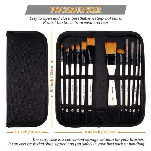 Professional Artist Paint Brush Set of 12 Includes a Carrying Case