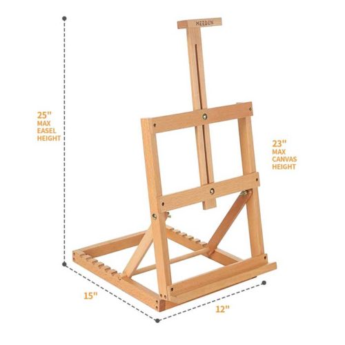 Solid Beech Wood Adjustable Artists Desktop Wood Easel Table for Artist, Beginners & Teens- Holds Canvas Art up to 23" High