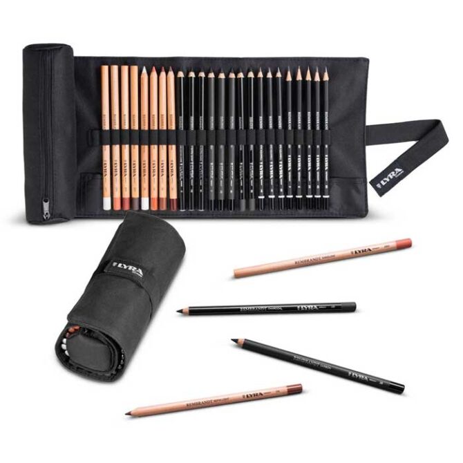 Sketching Pencils, set of 24 in the Roll Holder