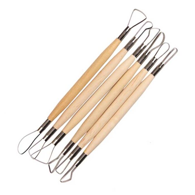 6PCS Wood Handle Wax Pottery Clay Sculpture Carving Tool DIY Craft Set Wood Knife Great