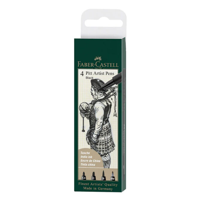 167153 Faber-Castell India Ink Pitt Artist Pens black box of 4 (1.5, C, B, FM)