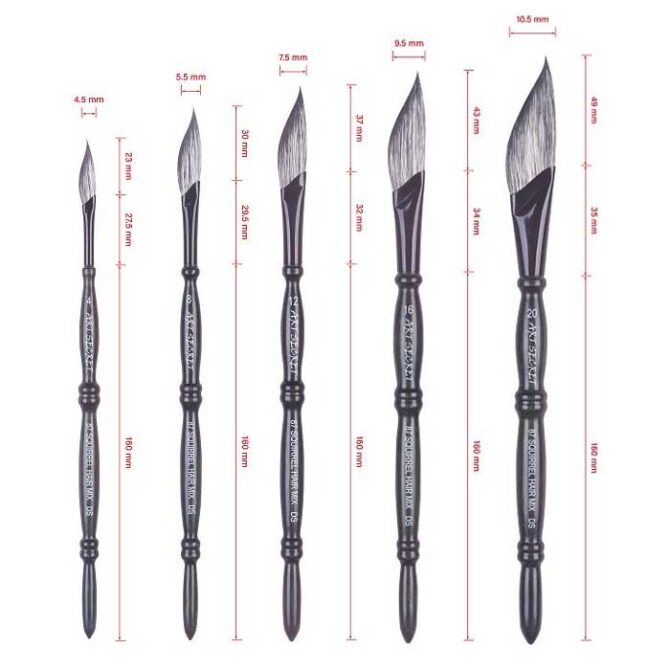 ART SECRETÂ® Watercolor Brushes. Squirrel Mix - Daggers