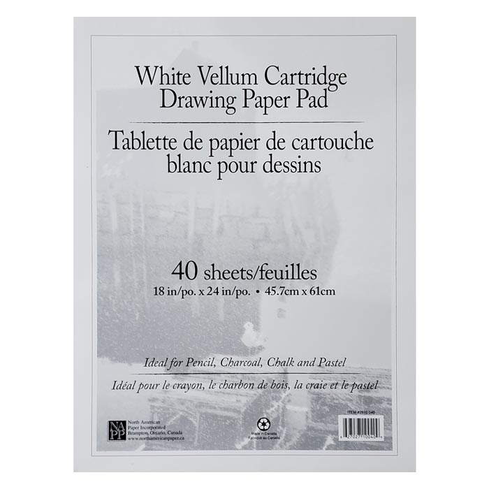 White Vellum Cartridge Drawing Paper Pad 18" x 24".