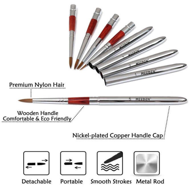 5 Pcs Artist Pocket Travel Brushes Set with Mini Leather Case for Watercolor Painting
