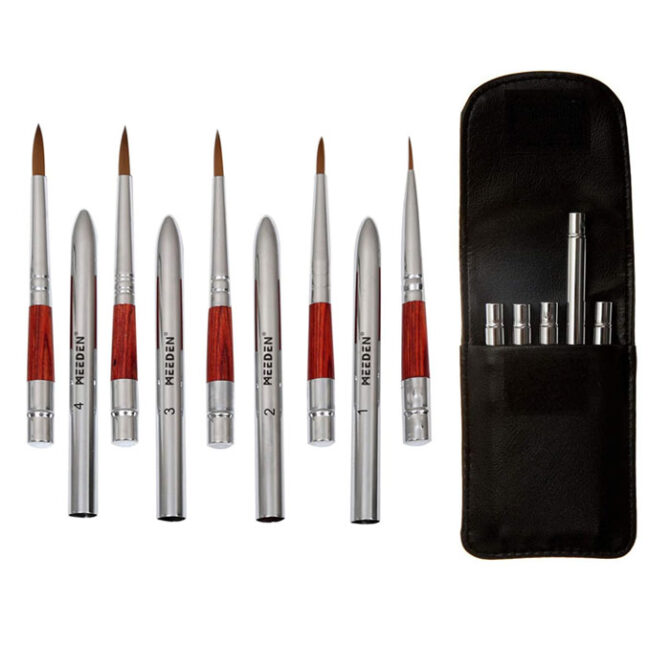 5 Pcs Artist Pocket Travel Brushes Set with Mini Leather Case for Watercolor Painting