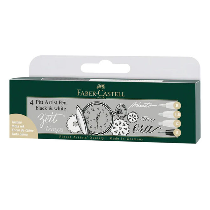 167151 Faber-Castell Pitt Artist PenÂ® Black and White - Wallet of 4