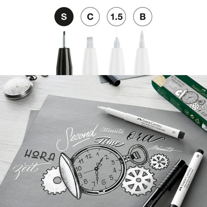 167151 Faber-Castell Pitt Artist PenÂ® Black and White - Wallet of 4