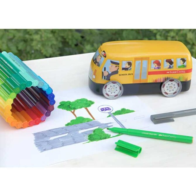 155532 Faber-Castell - Connector felt pen set school bus, 43 pieces