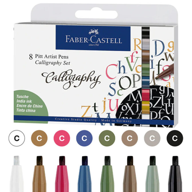 167508 Faber-Castell Pitt Artist Pen Calligraphy India Ink Pen, Case of 8