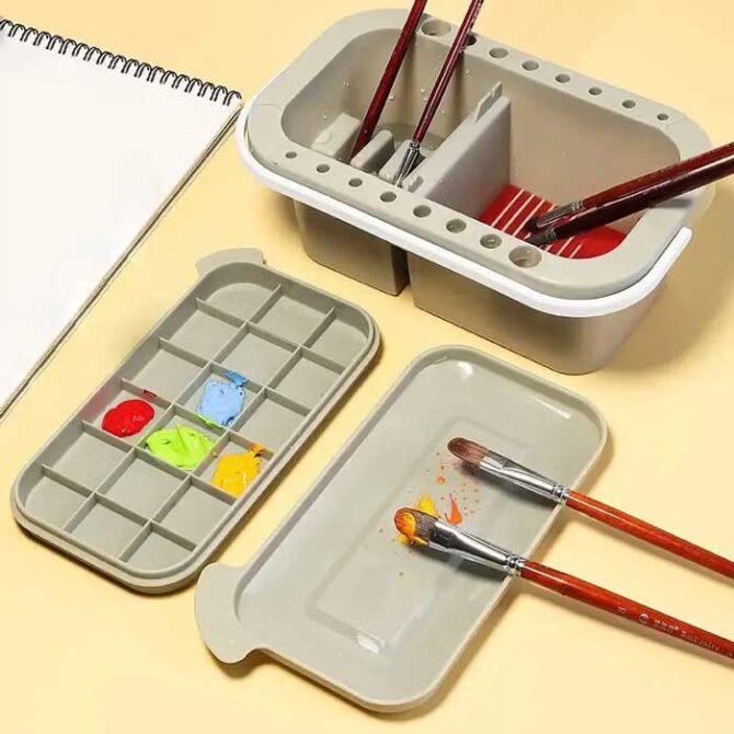 Plastic Rectangular Brush Cleaning Basin with Cover