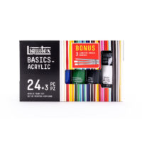 Liquitex BASICS Acrylic Color 24 Tube Set - 22ml + 3 BONUS Short Handle Basics Brushes