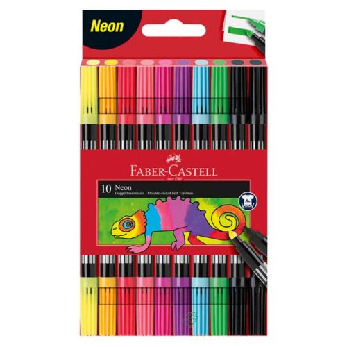 151109 Faber-Castell - Double-Ended Felt Tip Pen, Plastic Wallet of 10 - Neon